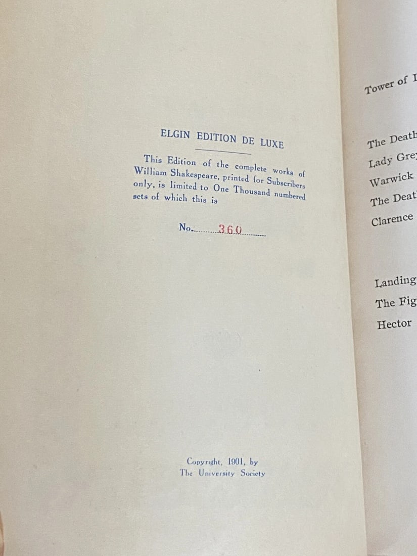 Shakespeare’s Works Elgin Ed.Deluxe Vol V 1901 #306/1000 HenryVI,TroulusCressida - 8