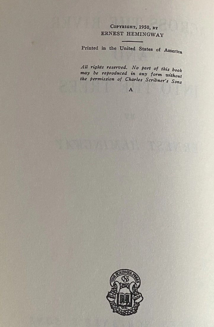 Across the River and into the Trees Ernest Hemingway 1950 HC/DJ First Ed/Print - 3