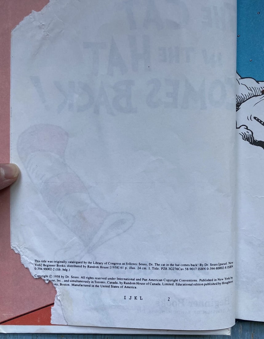 Dr Seuss The Cat In The Hat Comes Back Grolier BC 1st Edition Earl Print HC Good - 4