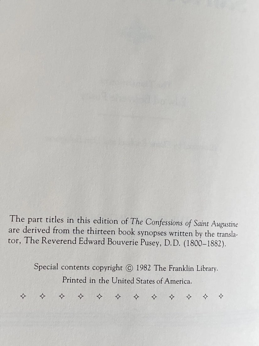 Confessions of Saint Augustine 1982 Franklin Library Leather Hardcover NEW Cond. - 3