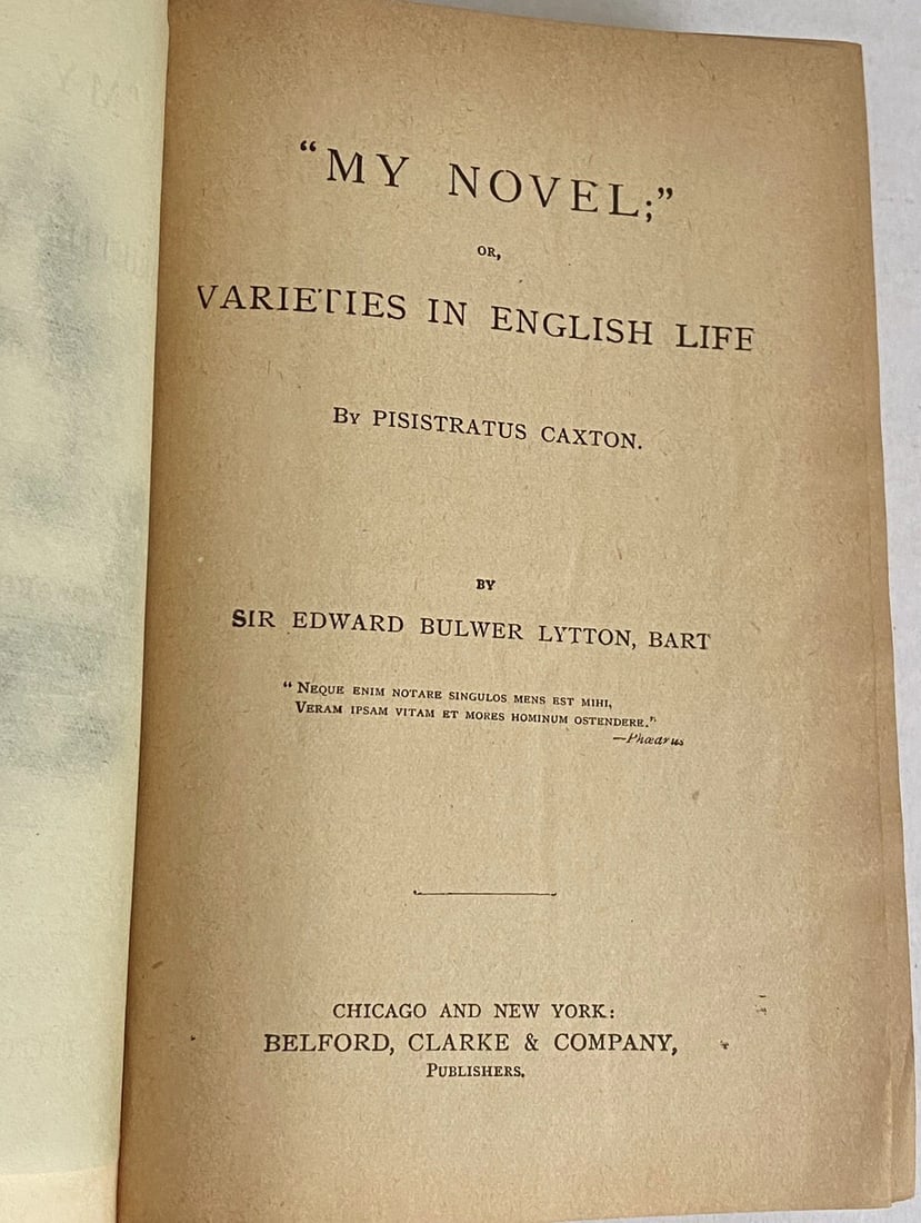 Bulwer Lytton's Works MY NOVEL HC Belford Clarke 1st Ed Late 1800’s Very Good - 3