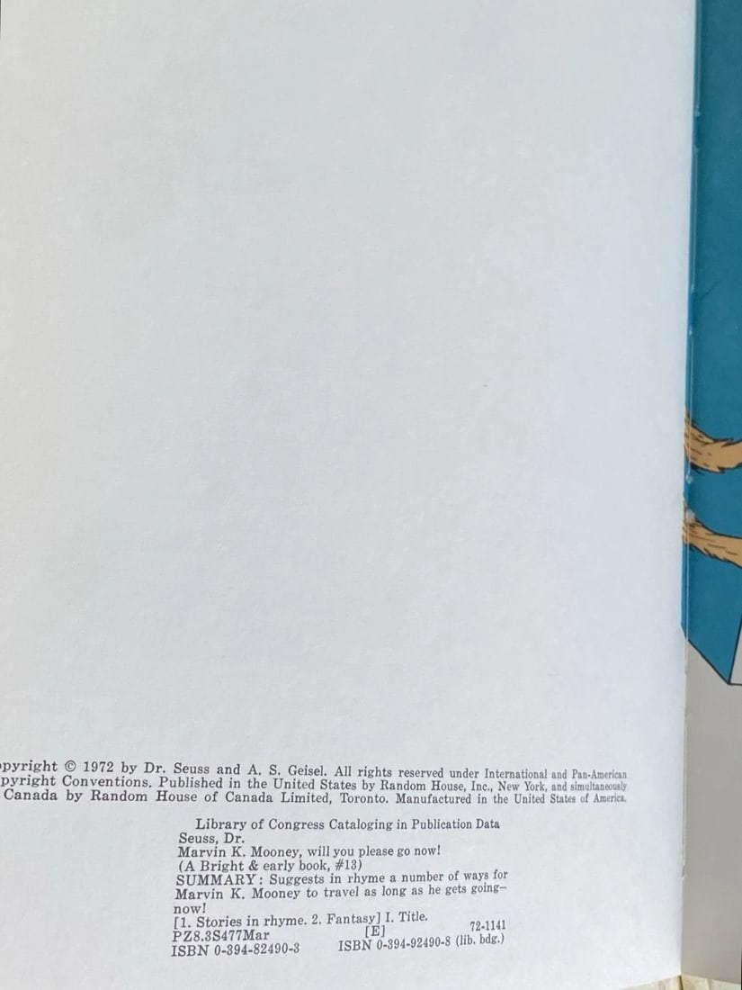 Dr. Seuss MARVIN K MOONEY WILL YOU PLEASE GO NOW! 1st Edition 1972 HC/DJ EXC - 2