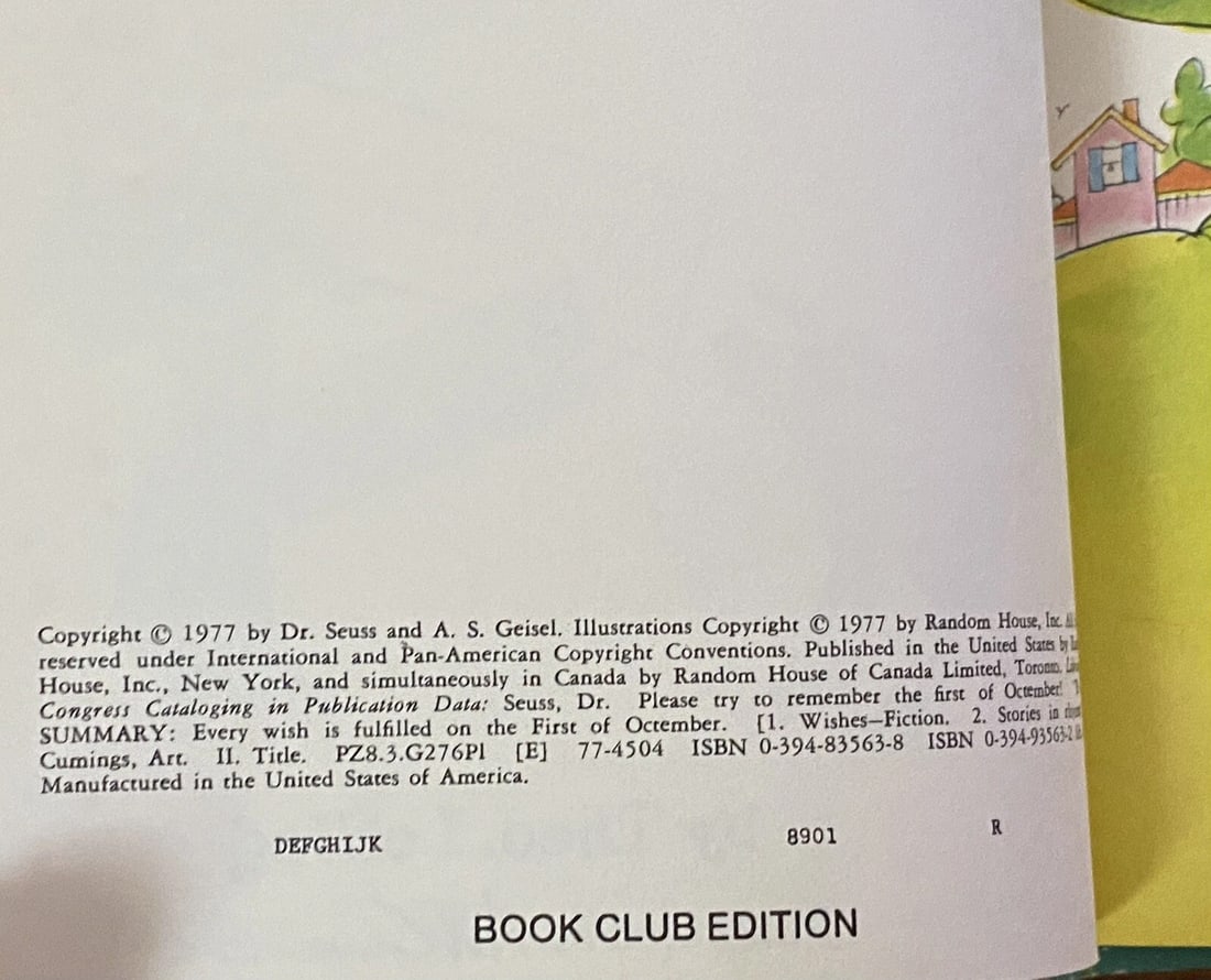 Seuss (LeSieg) B-63,BC Ed. Please Try To Remember the First of Octember! VG - 12