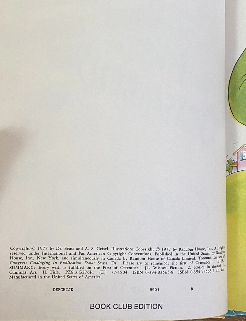 Seuss (LeSieg) B-63,BC Ed. Please Try To Remember the First of Octember! VG - 3