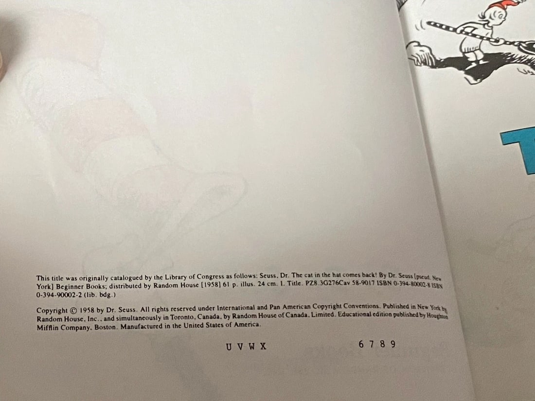 The Cat In The Hat Comes Back Dr. Seuss Grolier Book Club Edition 1958 HC VGood+ - 3