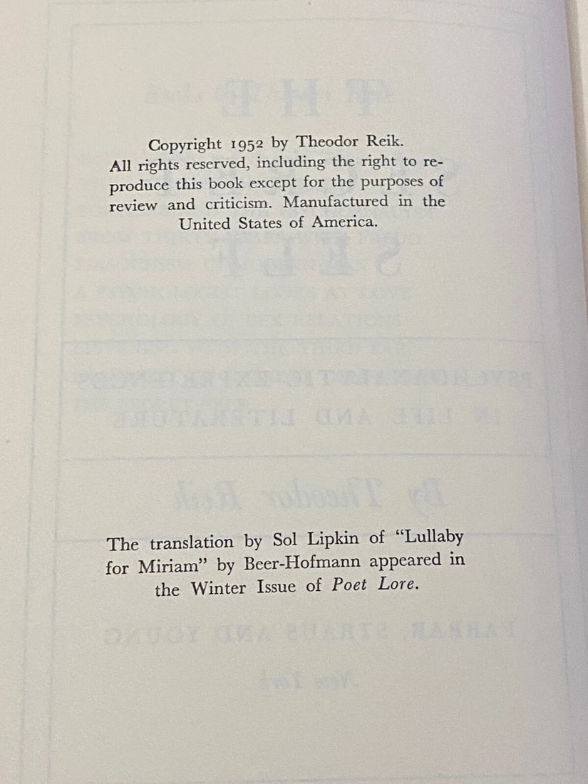 Theodor Reik Secret Self Psychoanalytic Experiences in Life and Literature VGood - 2
