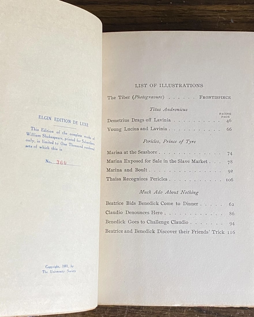 Shakespeare’s Works Elgin Ed. Deluxe Vol. III #306/1000 Much Ado, Pericles 1901 - 9