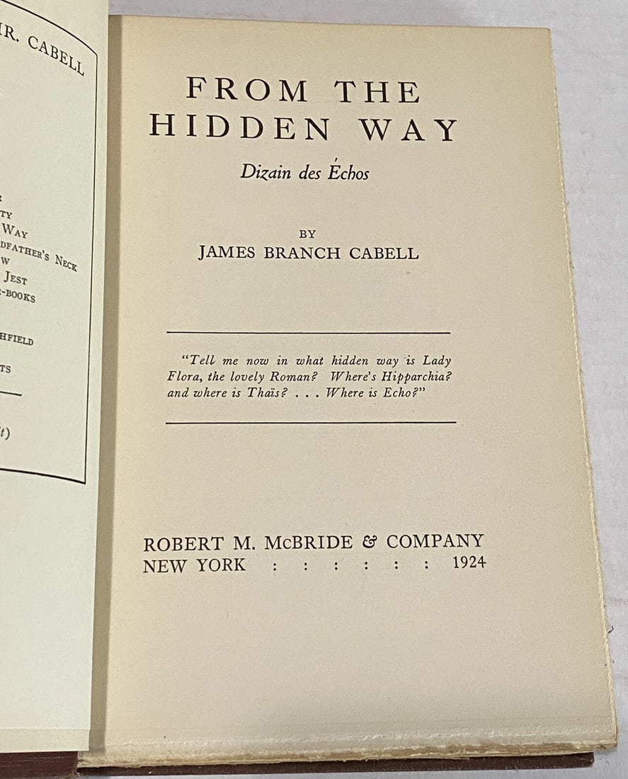 Cabell, James Branch 1924 From The Hidden Way McBride HC 1st Edition Very Good - 5