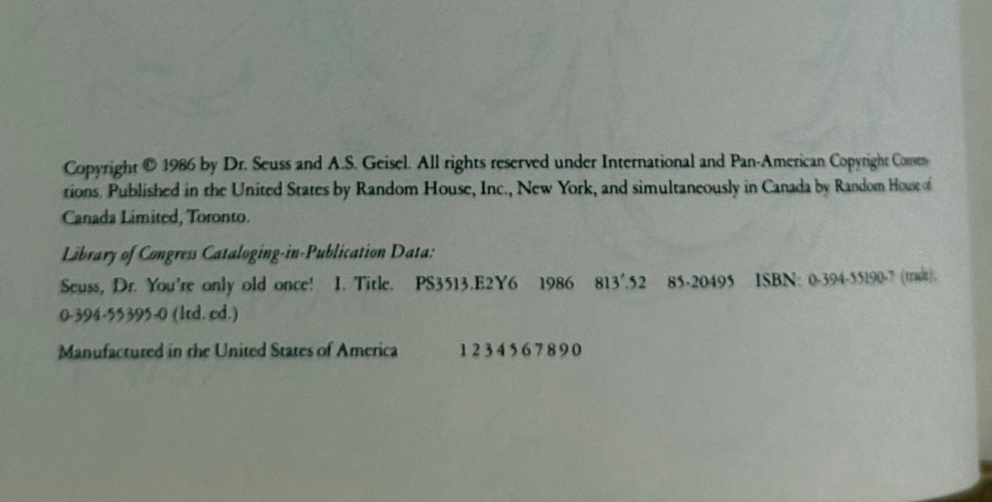 You're Only Old Once Dr. Seuss 1986 First Edition/Printing With Dust Jacket EXC - 15