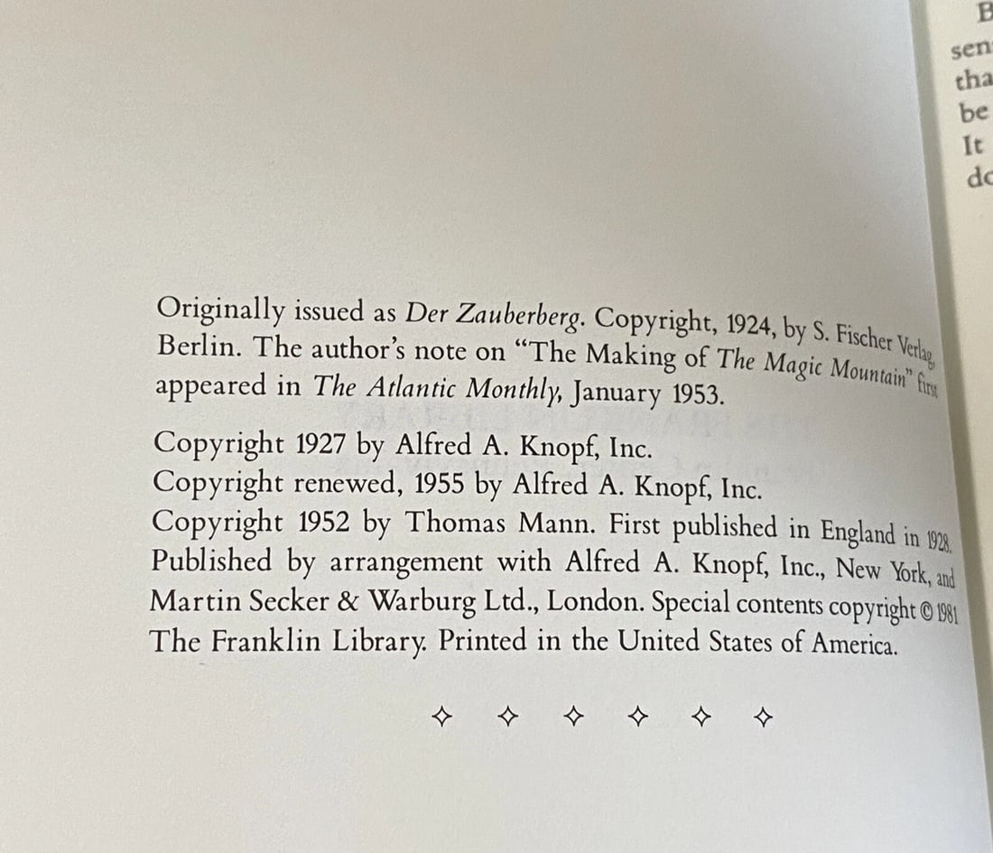 Thomas Mann Gonzalo Fonseca FRANKLIN LIBRARY THE MAGIC MOUNTAIN 1st ed 1981 Lthr - 4