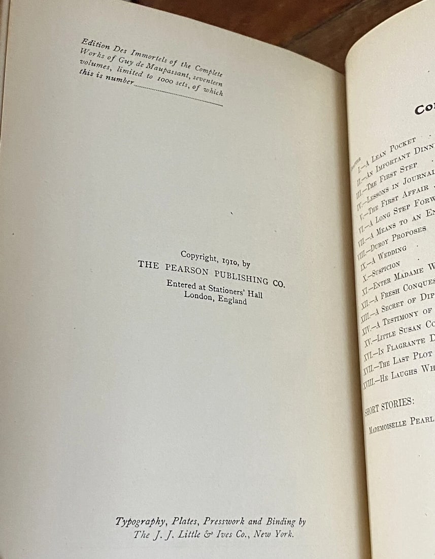 Guy De Maupassant Bel-Ami, Mademoiselle Pearl Vol.V 1910 Ltd. Ed. #173 Pearson - 4