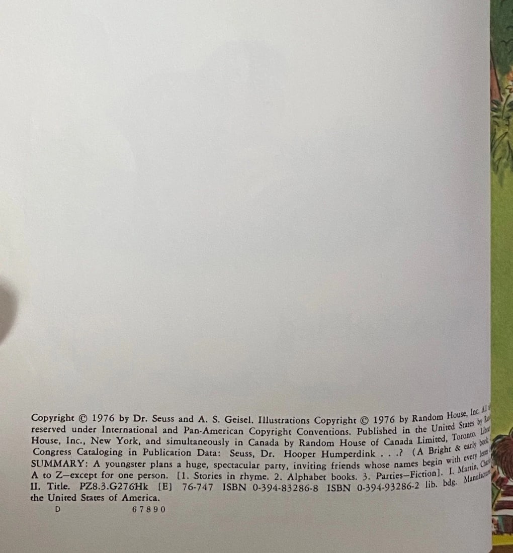 (Dr.Seuss) Theo LeSieg HOOPER HUMPERDINK? NOT HIM! 1976 1st BC Ed.6th Print RARE - 3