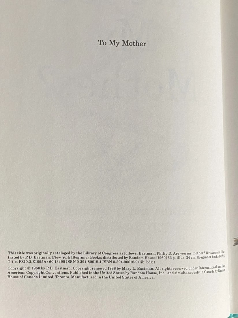 Are you my Mother? P.D. Eastman 1988 Beginner Book HC Random House Like New! - 3