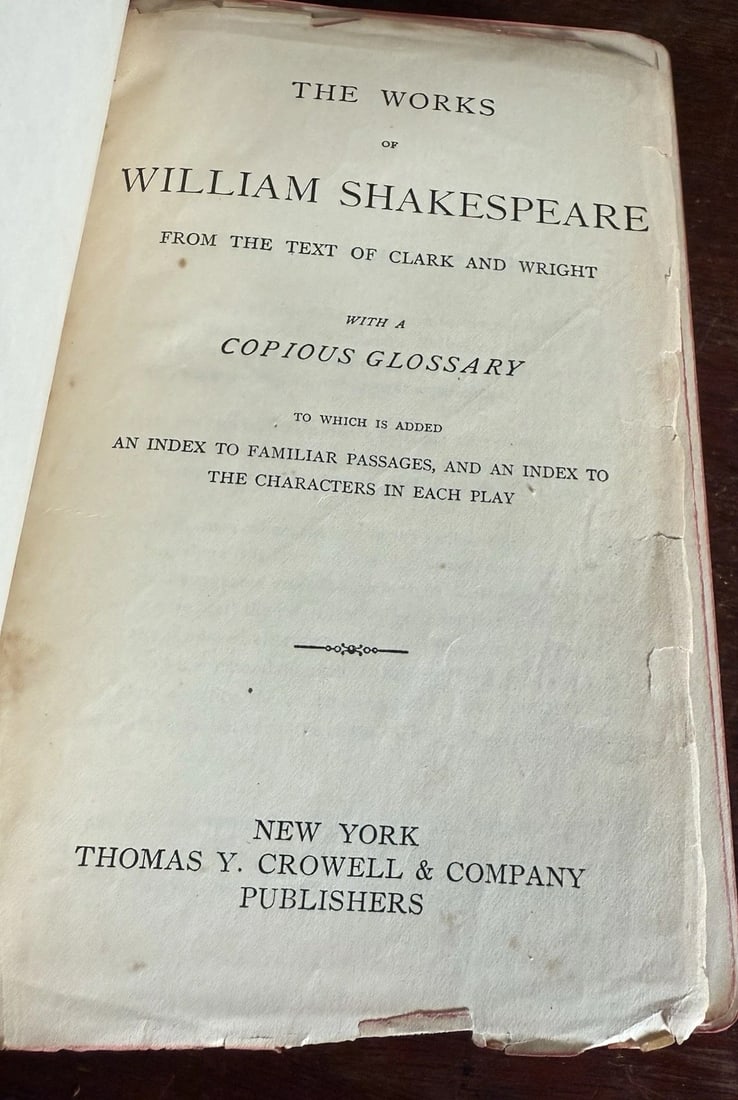 The Works Of William Shakespeare Thomas Y. Crowell NY No Date Antique - 2