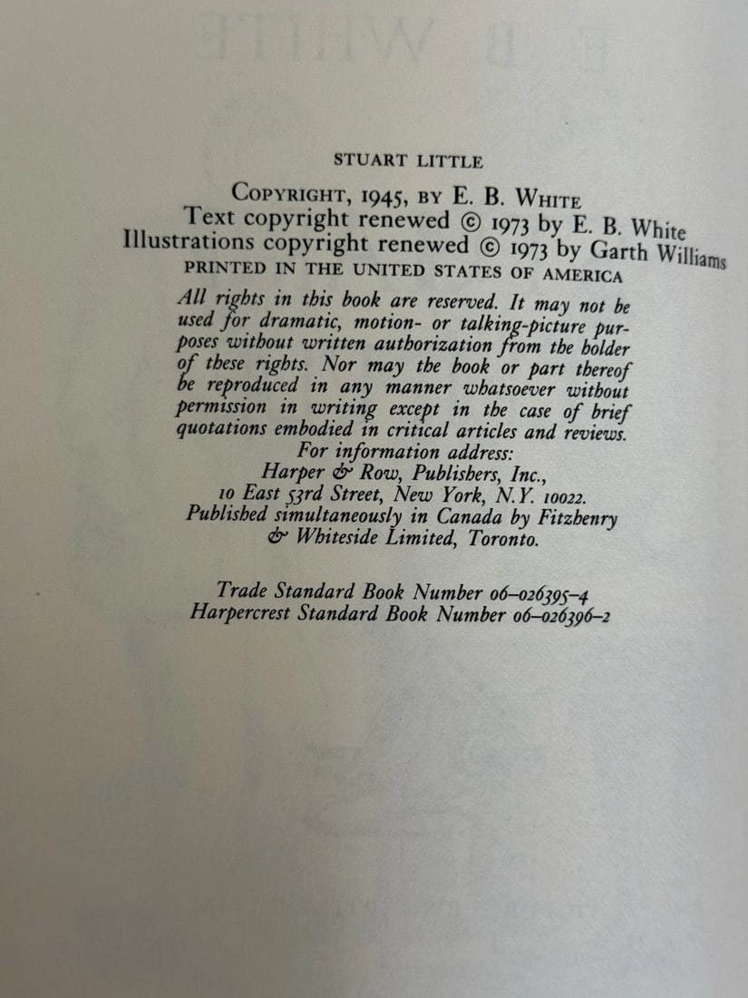 Stuart Little By E.B. White Illustrated Garth Williams 1973 Harper Like New HCDJ - 5