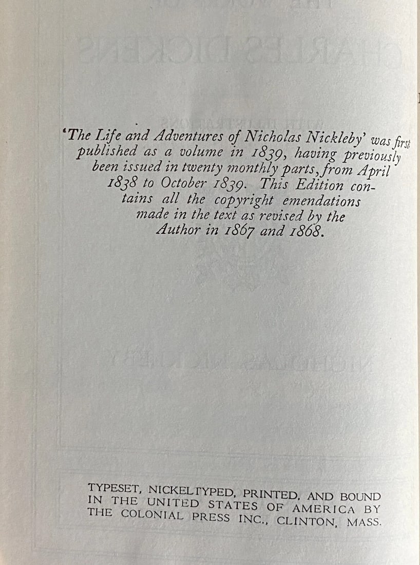 Nicholas Nickleby Cleartype Edition Books Inc HC 1930’s V Good - 8