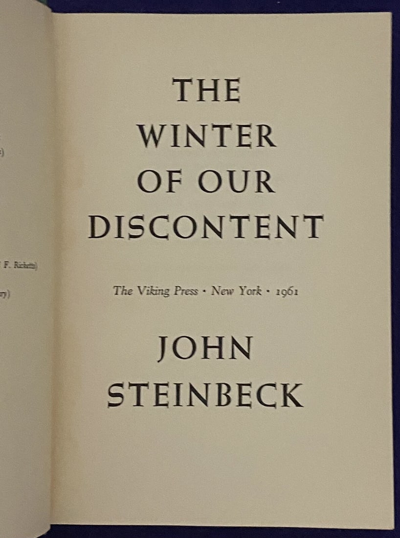 John STEINBECK The Winter of Our Discontent 1961 1st/1st Viking HBDJ Very Good - 2