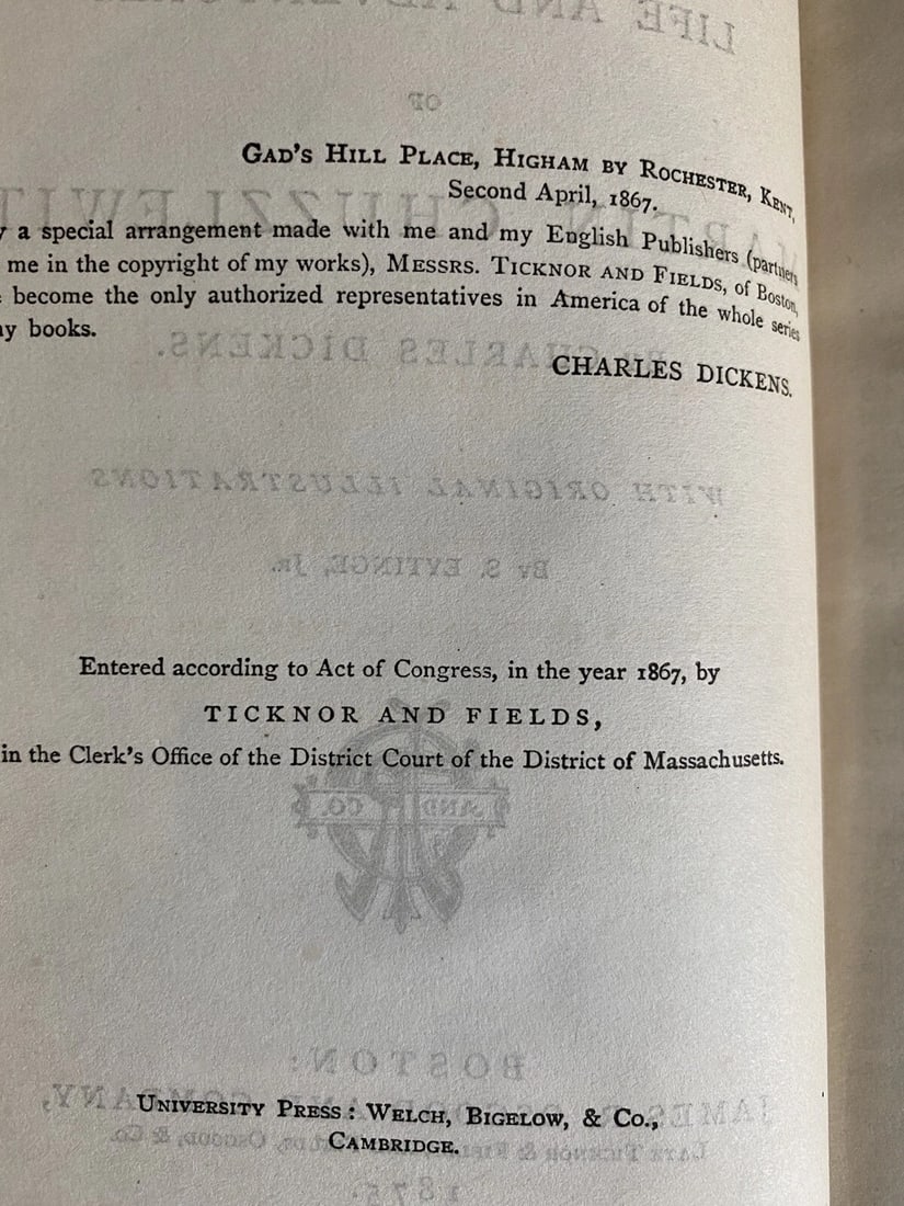 Dickens' Works Illustrated Martin ChuzzlewitJames R. Osgood & Co. Boston 1875 HC - 3