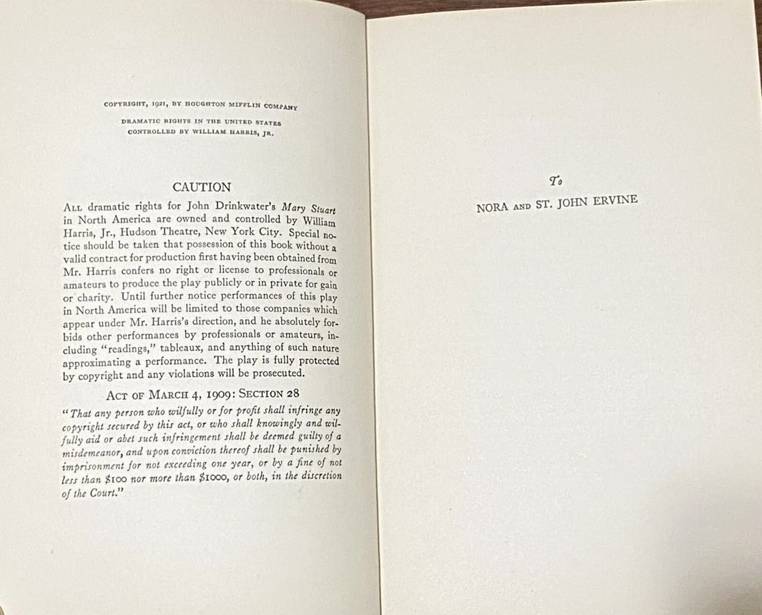 John DRINKWATER Mary Stuart A Play 1st Ed/Print 1921 HC/DJ Houghton Mifflin - 10