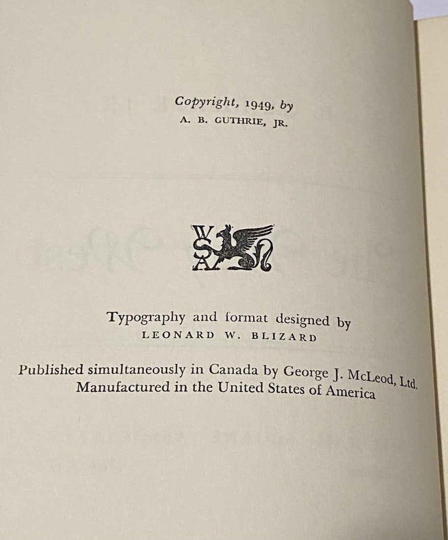 THE WAY WEST by A.B. Guthrie Jr 1949 HC/DJ 1st Edition Book Club - 3