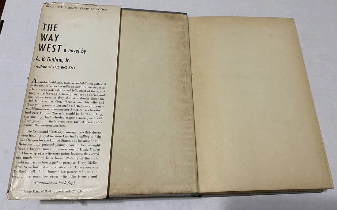 THE WAY WEST by A.B. Guthrie Jr 1949 HC/DJ 1st Edition Book Club - 7