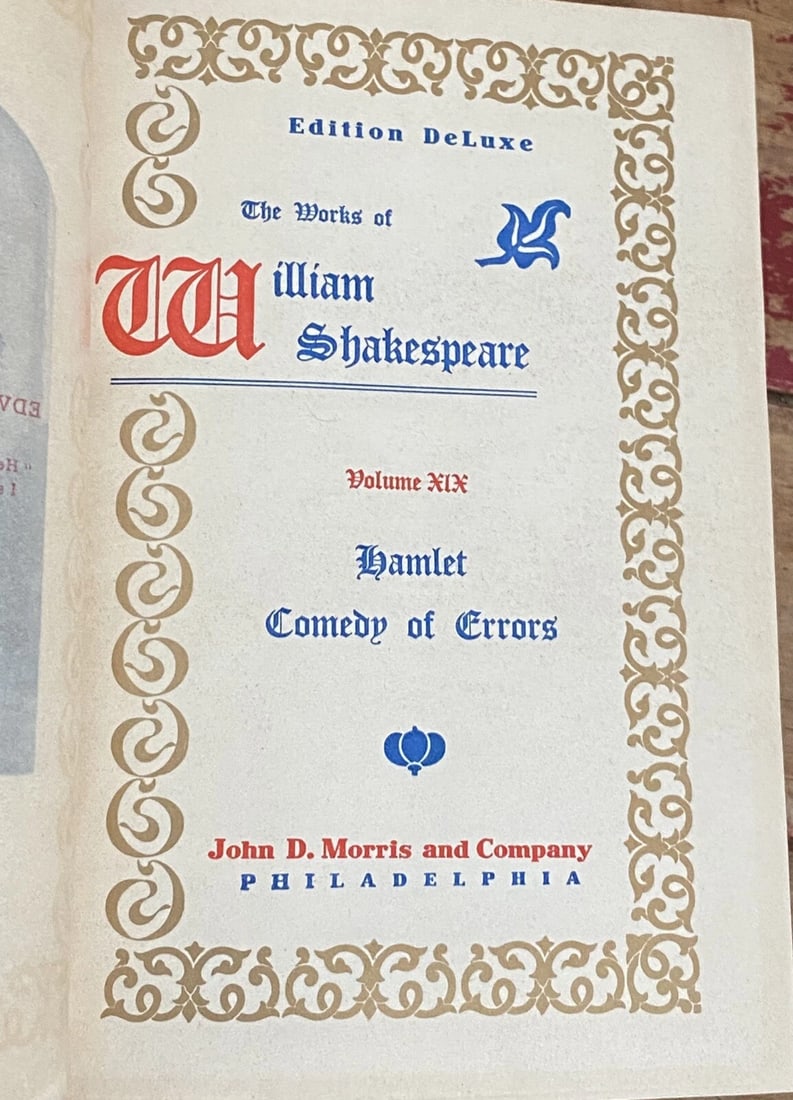 Shakespeare’s Works Elgin Ed. Deluxe Vol.XIX 1901 #360 Hamlet,ComedyOfErrors Ill - 3