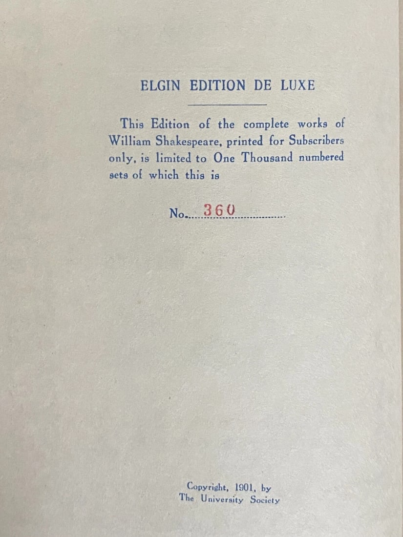 Shakespeare’s Works Elgin Ed. Deluxe Vol.XIX 1901 #360 Hamlet,ComedyOfErrors Ill - 7