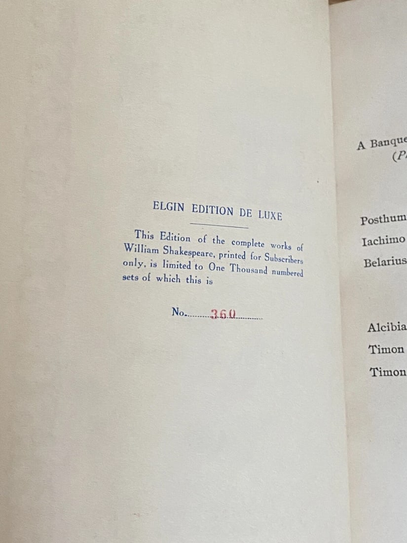 Shakespeare’s Works Elgin Ed. Deluxe Vol. XVIII#360/1000 Morris 1901 Cymbeline - 9