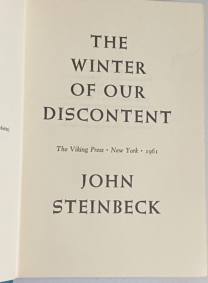 The Winter of our Discontent John Steinbeck 1961 First Edition/Print HC VG Cond. - 3