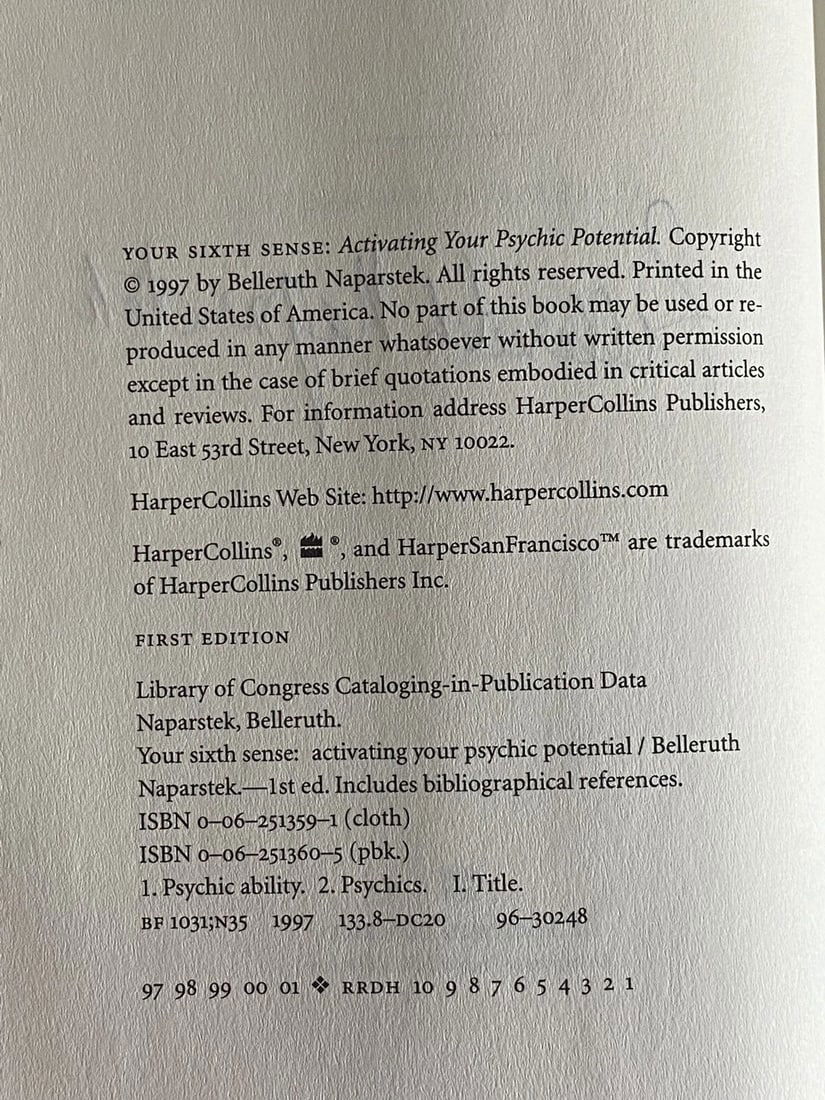 Belleruth Naparstek~YOUR SIXTH SENSE~SIGNED 1ST/1ST HC/DJ 1997 VG+ - 3