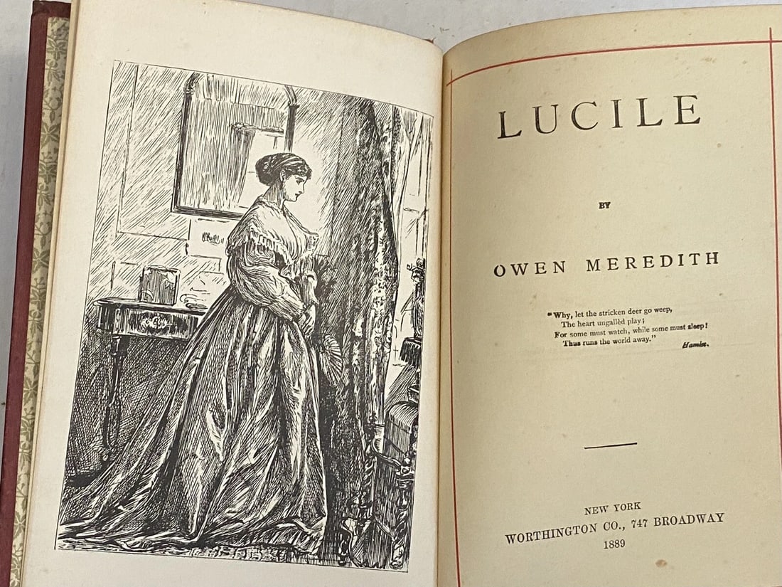 Lucile by Owen Meredith Worthington NY HC Rare 1889 Ornate Decoration Antique VG - 2