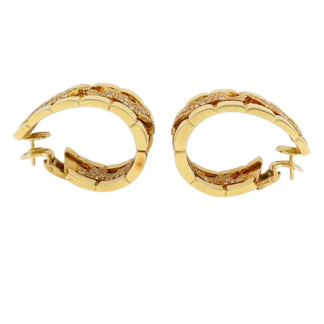 Vintage Cartier Walking Panthere 18k Gold Diamond Hoop Earrings - 15