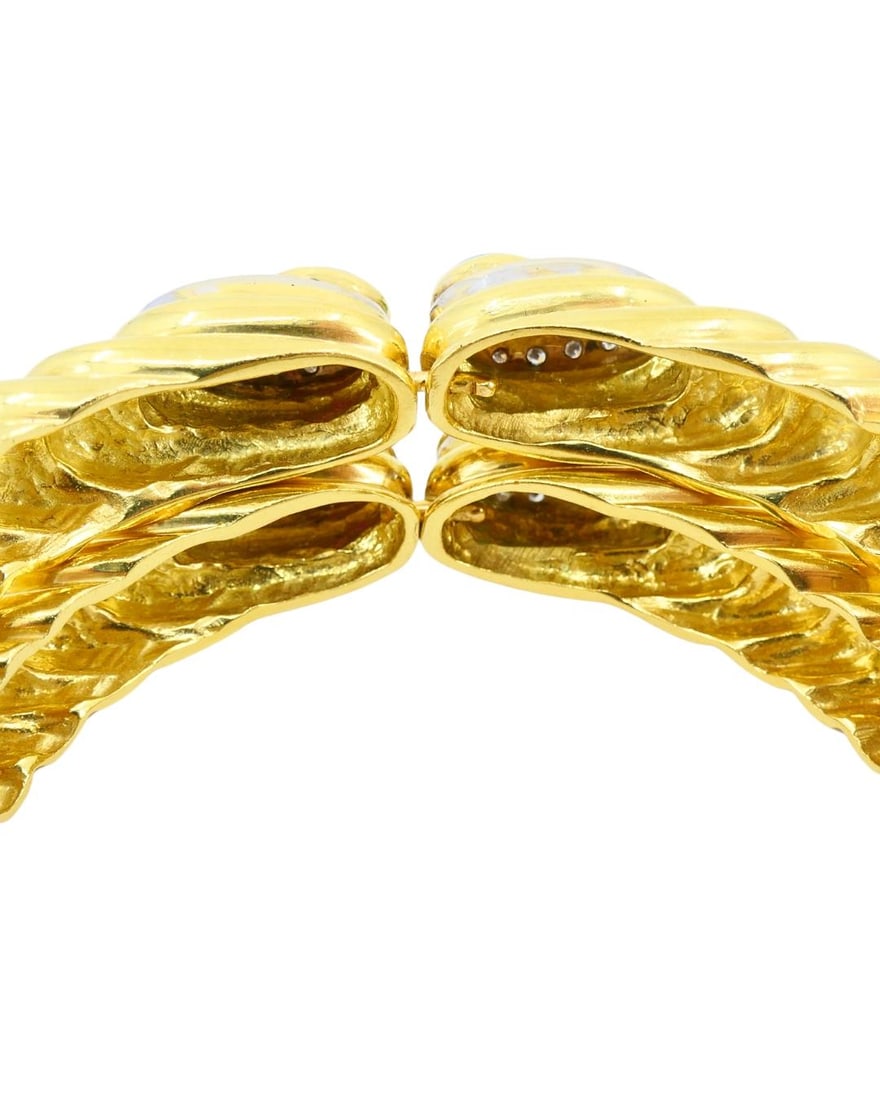 David Webb Pair of Gold Bracelets Platinum Diamond Gemstone Cabochons - 11