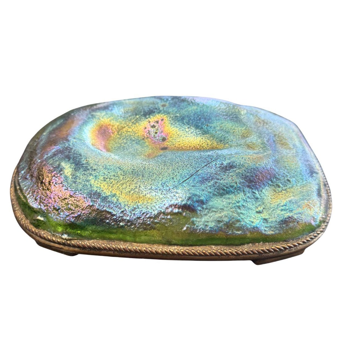 Vintage Tiffany Studios New York 'Turtle Back' Favrile Glass Bronze Paperweight - 12