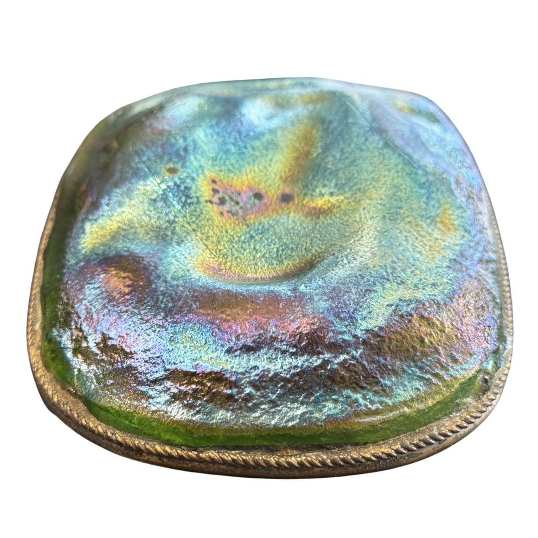 Vintage Tiffany Studios New York 'Turtle Back' Favrile Glass Bronze Paperweight - 2