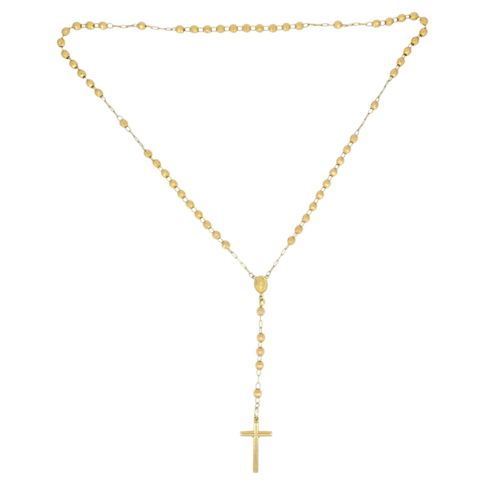 14k Gold Rosary Cross Necklace Beaded Chain - 17