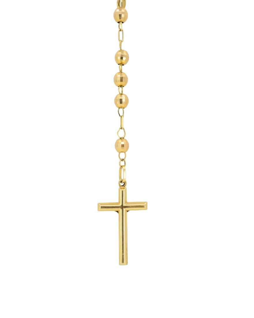 14k Gold Rosary Cross Necklace Beaded Chain - 2