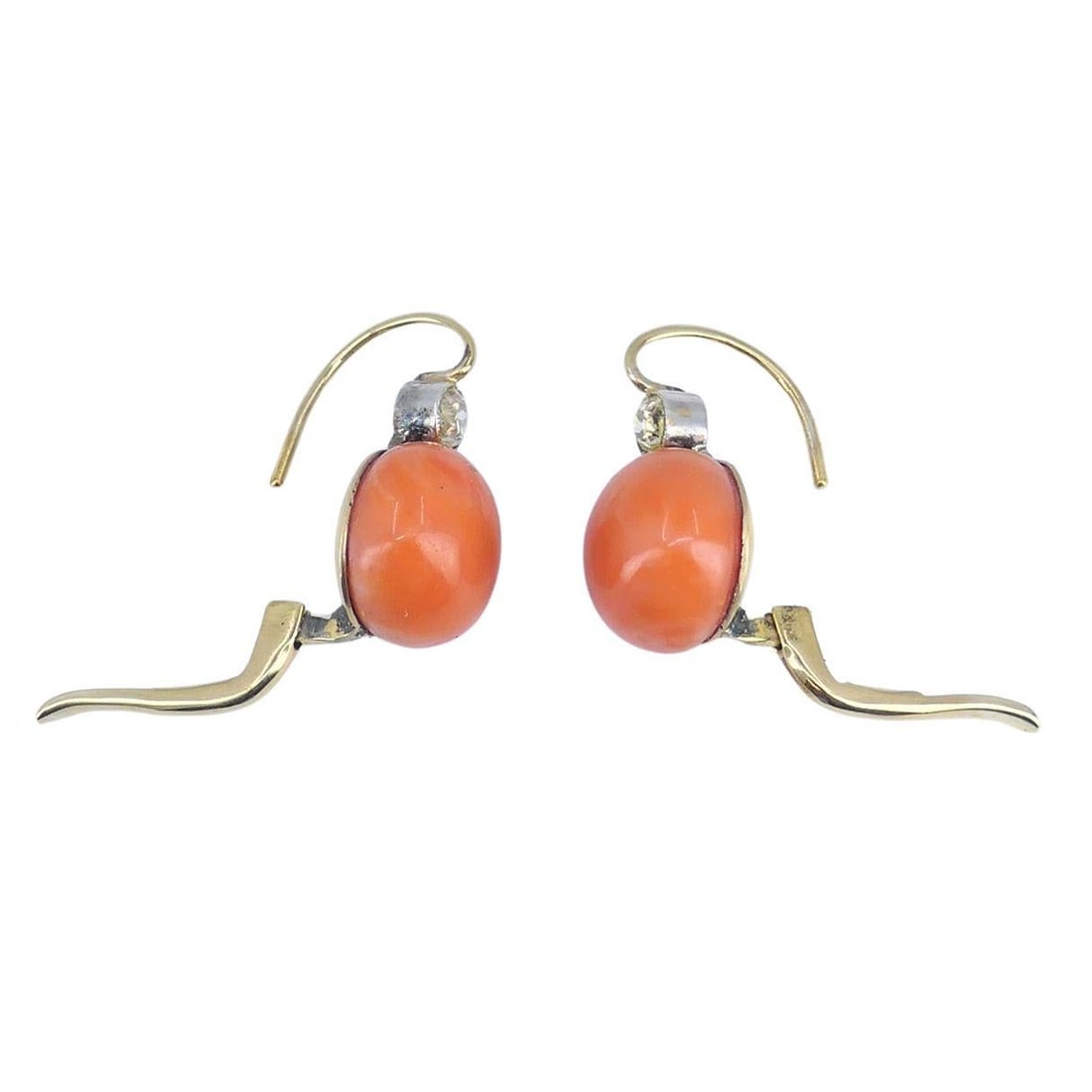 Vintage Mid-Century 14k Gold Coral Diamond Drop Earrings - 14
