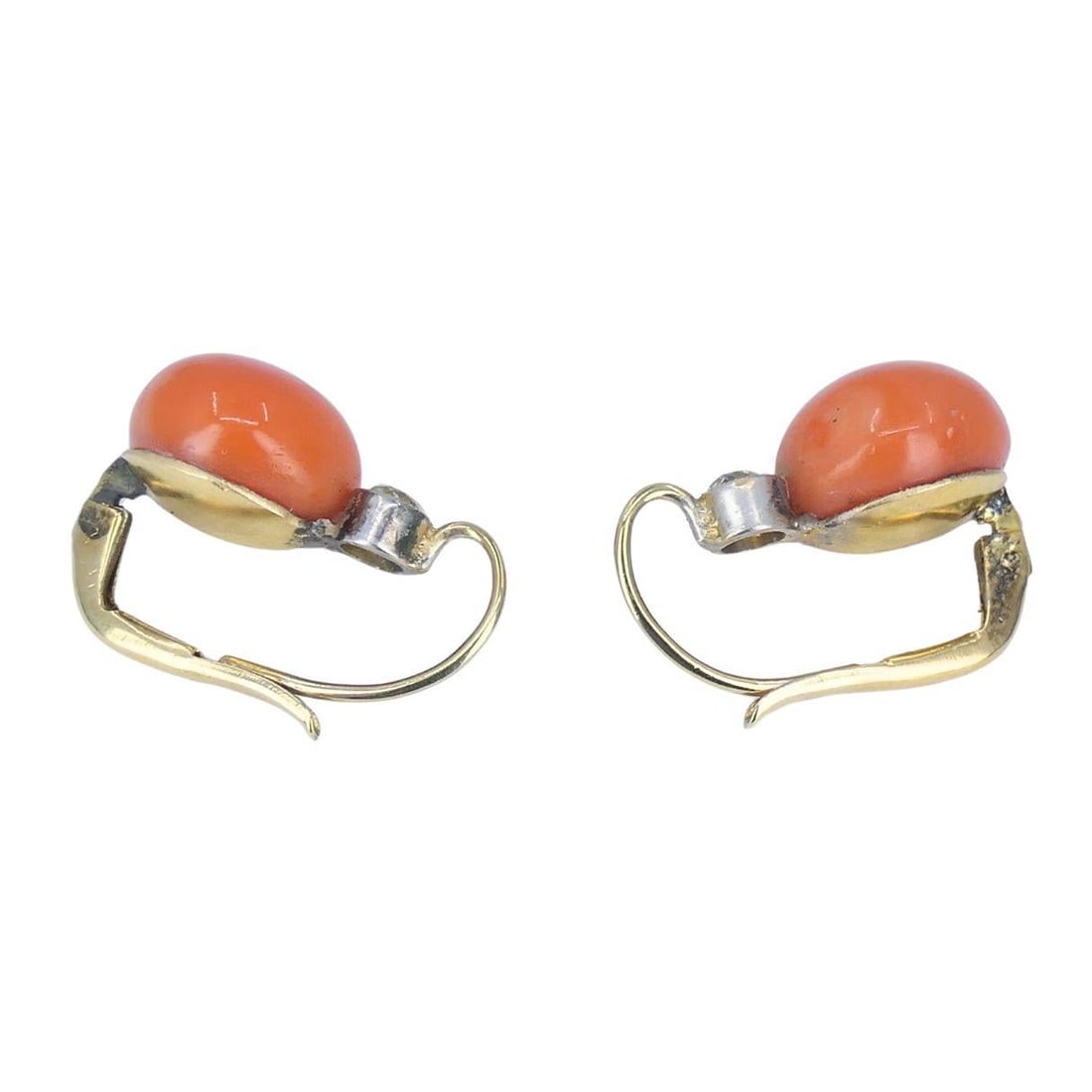 Vintage Mid-Century 14k Gold Coral Diamond Drop Earrings - 2