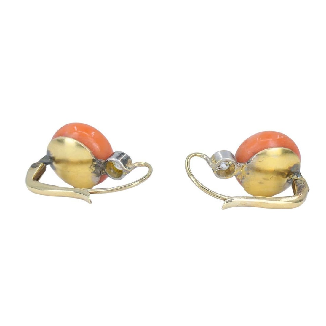 Vintage Mid-Century 14k Gold Coral Diamond Drop Earrings - 3