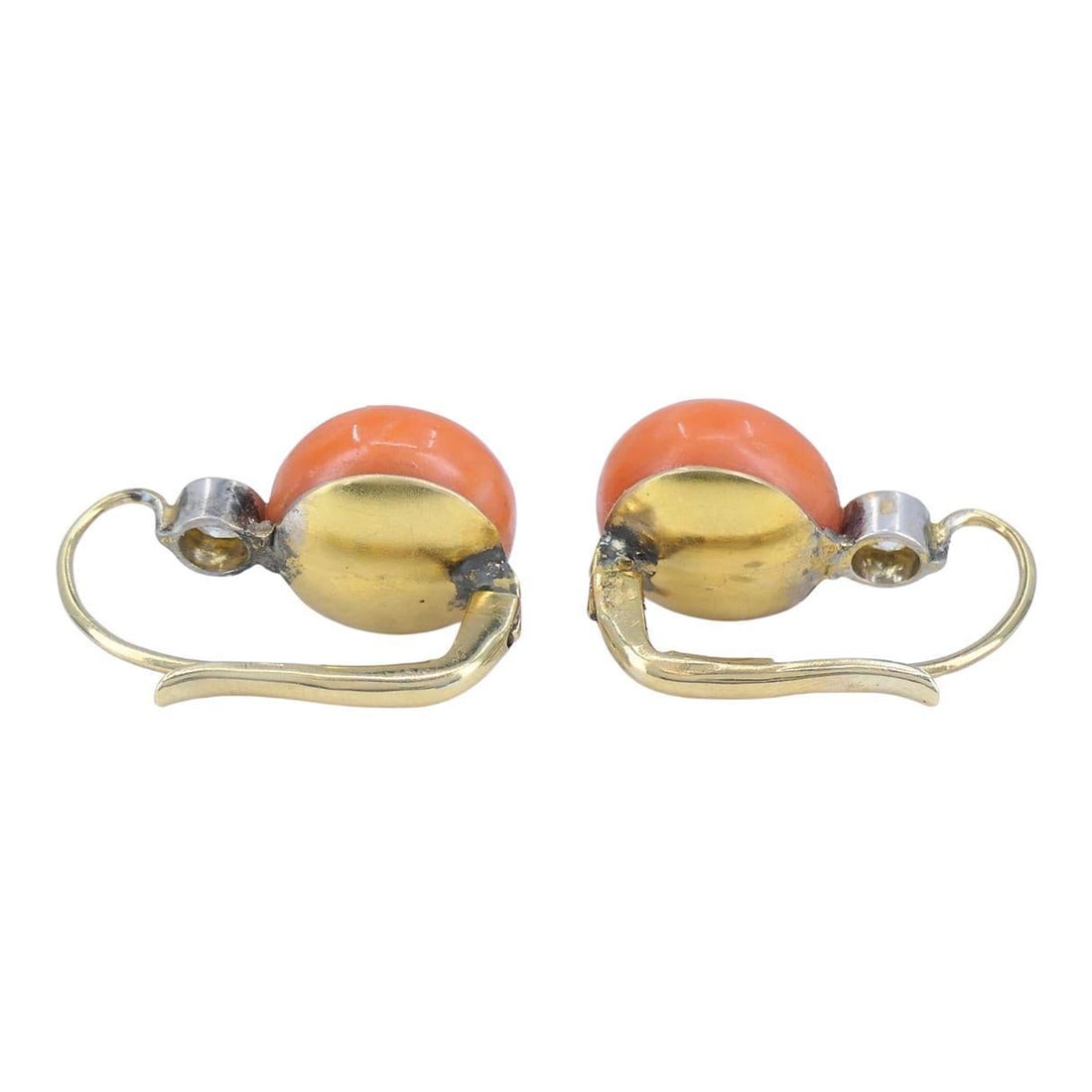 Vintage Mid-Century 14k Gold Coral Diamond Drop Earrings - 4