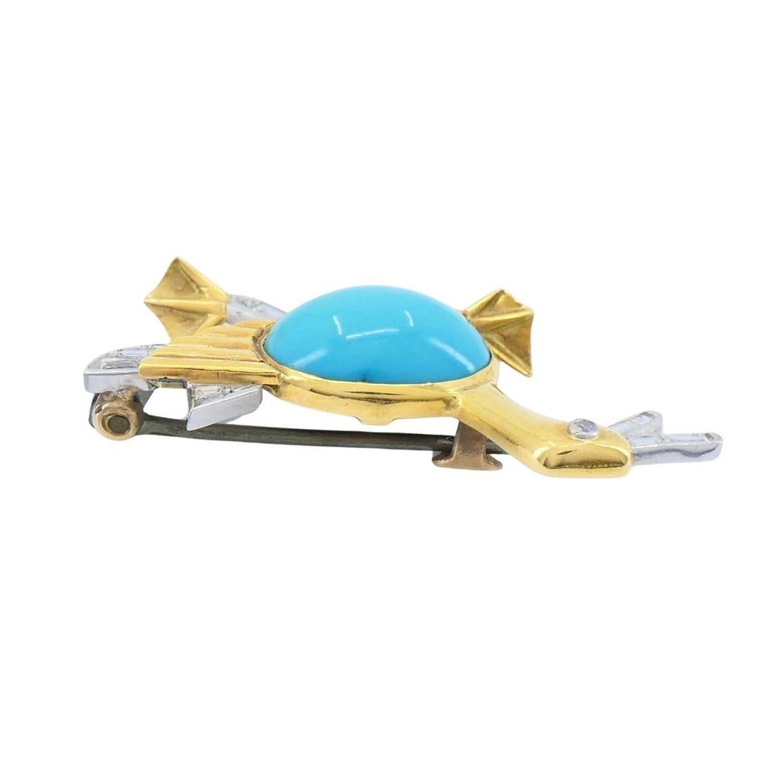 Marchak French 18k Gold Platinum Diamond Turquoise Duck Brooch - 11
