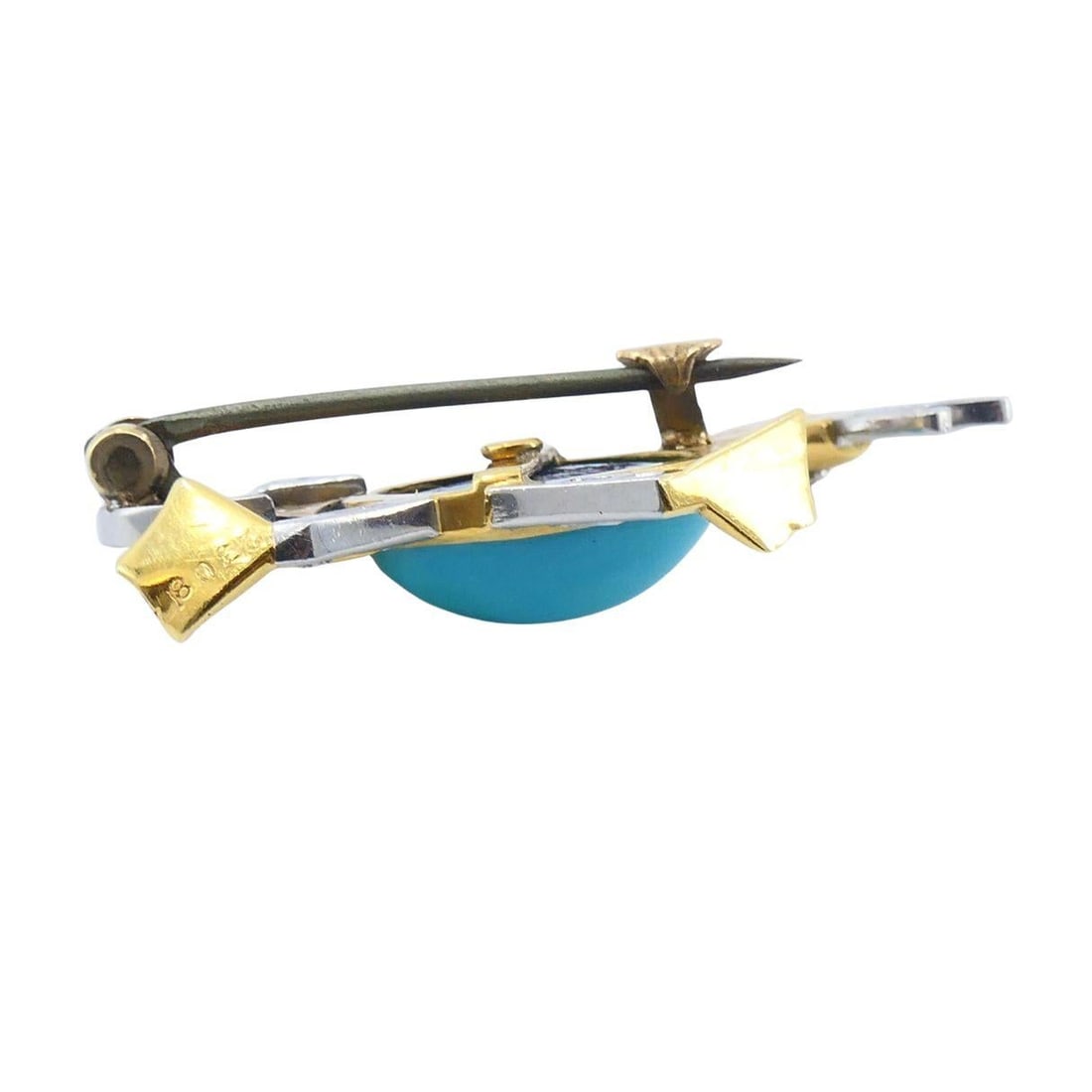 Marchak French 18k Gold Platinum Diamond Turquoise Duck Brooch - 15