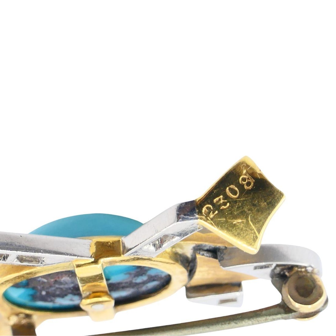Marchak French 18k Gold Platinum Diamond Turquoise Duck Brooch - 5