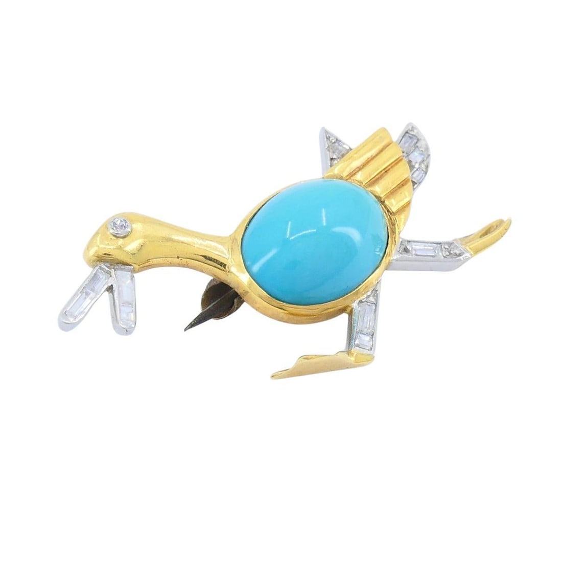 Marchak French 18k Gold Platinum Diamond Turquoise Duck Brooch - 9