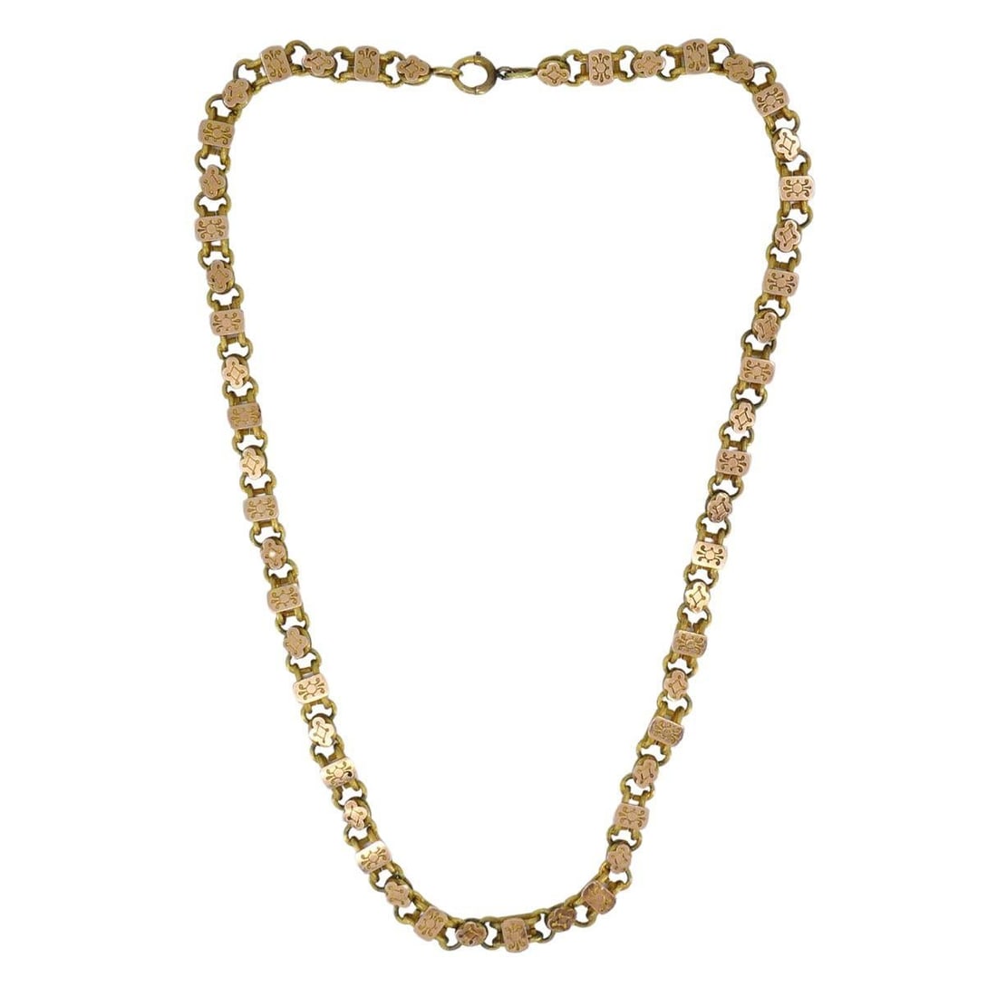 Antique Victorian 14K Two-Tone Gold Ornate Link Chain Necklace - 17