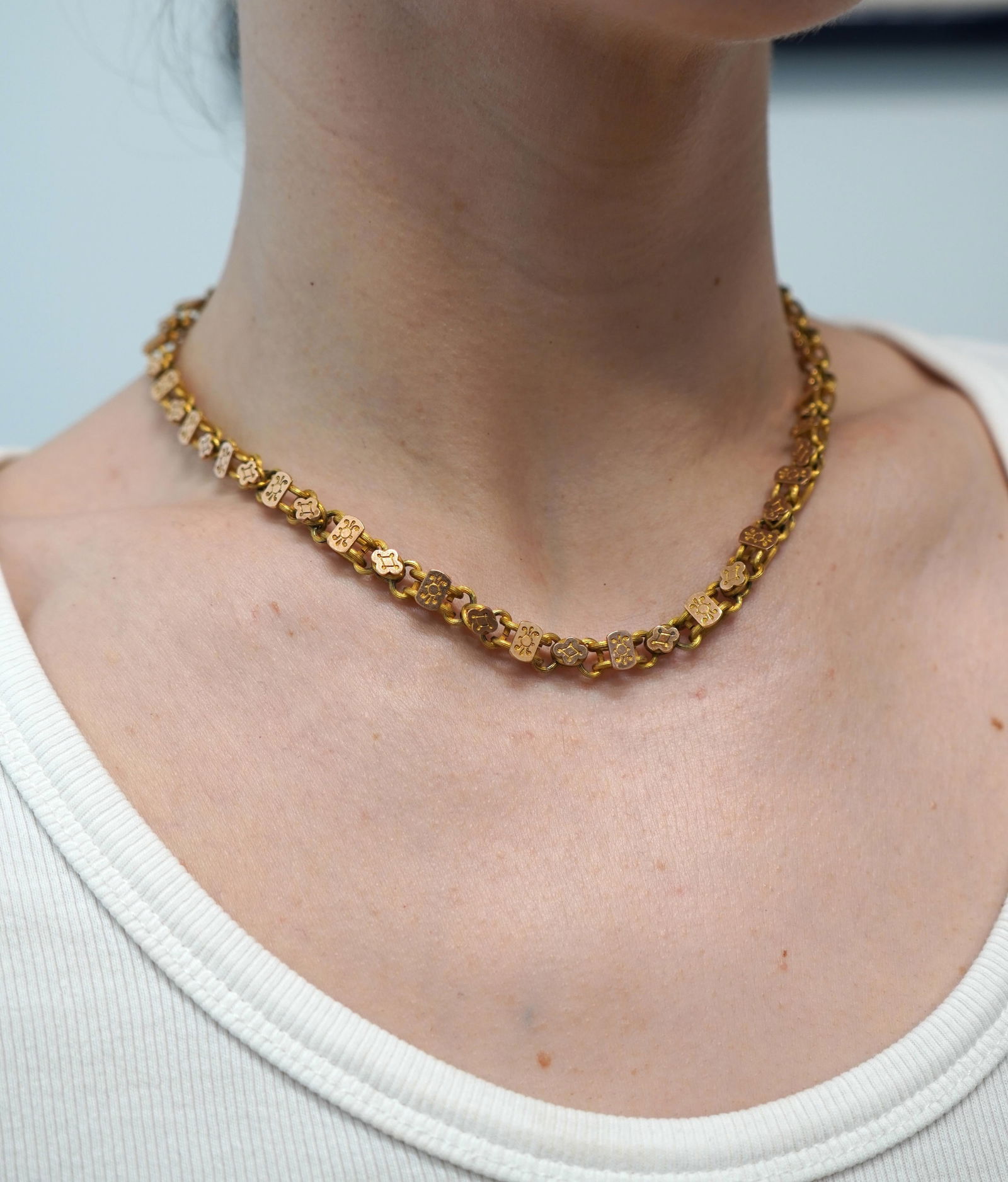 Antique Victorian 14K Two-Tone Gold Ornate Link Chain Necklace - 6