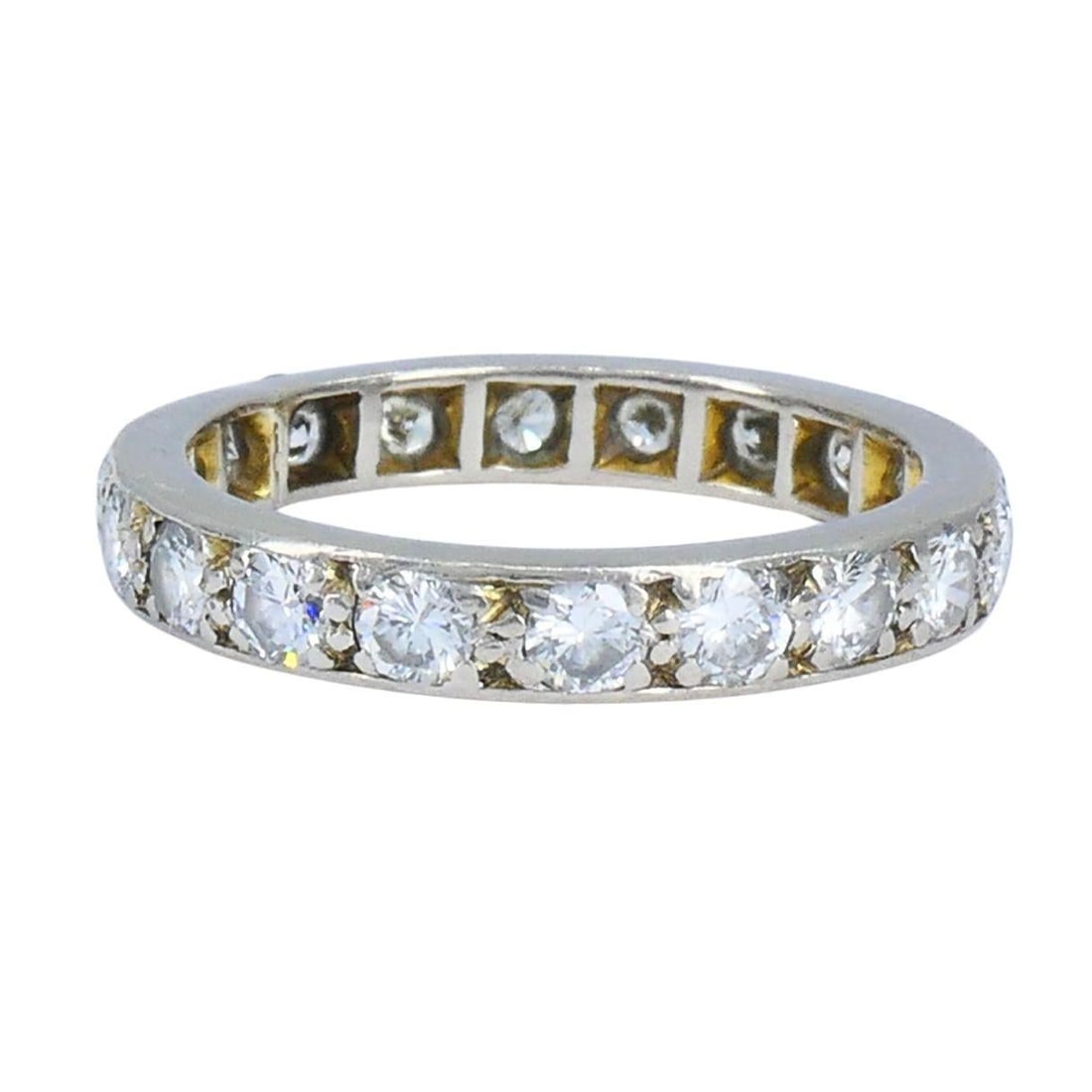 Vintage Platinum Diamond Eternity Band Ring, Size 5.25, Mid-Century - 12