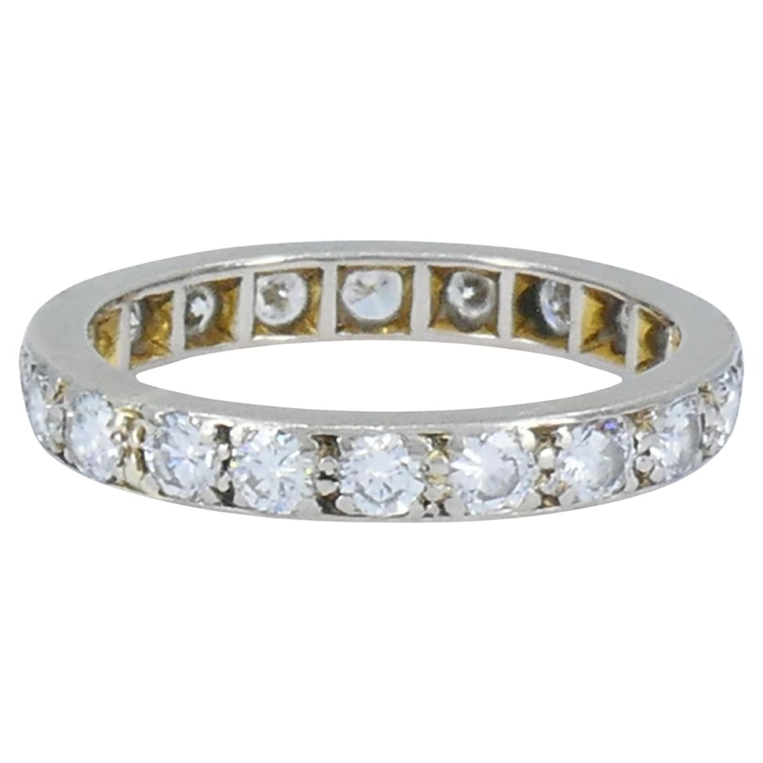 Vintage Platinum Diamond Eternity Band Ring, Size 5.25, Mid-Century: Title: Vintage Platinum Diamond Eternity Band Ring, Size 5.25, Mid-Century Description: About the Item This vintage, circa mid 20th century diamond eternity band is crafted in platinum and features a