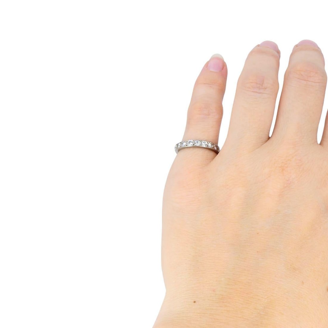 Vintage Platinum Diamond Eternity Band Ring, Size 5.25, Mid-Century - 6